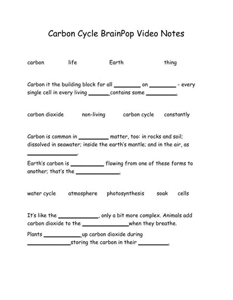 brainpop carbon cycle worksheet answers